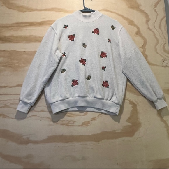 Bon Worth Womens Sweater Sz PM Ivory Floral Embroidery Crew Neck Long Sleeve - Picture 1 of 8